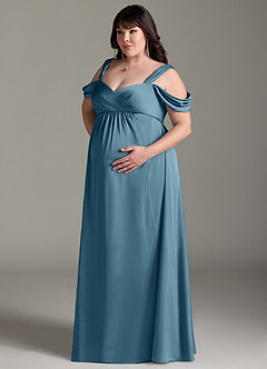 Azazie Rhea Maternity Bridesmaid Dresses A-Line Off-The-Shouler Pleated Stretch Satin Floor-Length Dress image11