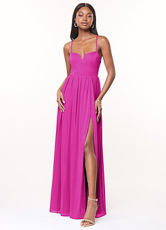 Azazie Marsol Brautjungfernkleider A-Linie Korsett Gittergewebe Kleid Fuchsia image1