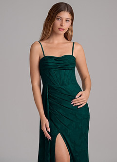 Azazie Amyra Brudtärnklänningar Klänning av Sjöjungfru i Blommig Utbrändhet Av axeln Tallgrön Konvertibel image2