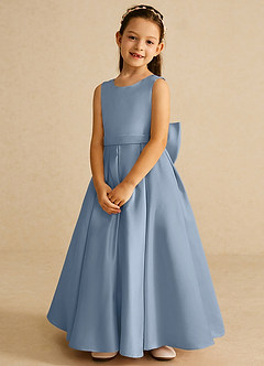 Azazie Pipsy Flower Girl Dresses Dusty Blue A-Line Bow Matte Satin Dress image4