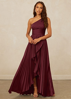 Christian Siriano Bridal for Azazie 1008 Bridesmaid Dresses Cabernet A-Line One Shoulder Stretch Satin Dress image5
