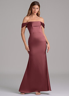 Azazie Miley Jurken voor bruidsmeisjes Converteerbaar Jurk van Stretch Satijn met Zeemeermin Off the Shoulder Merlot image6