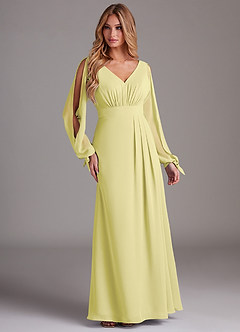 Azazie Matilda Bridesmaid Dresses Lemon Sorbet A-Line Long Sleeve Chiffon Dress image4