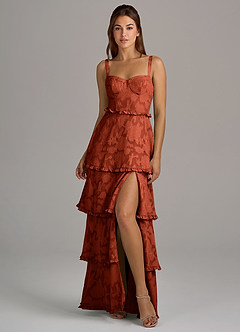 Azazie Romie Vestidos de damas de honor Vestido de Castaño de Devorado Floral de Corte en A con Corsé image4