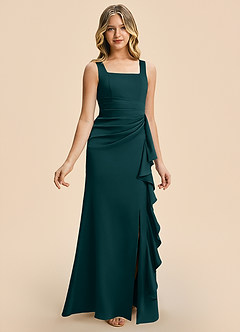 Azazie Adrienne Junior Pine Sheath Pleated Stretch Satin Dress image6
