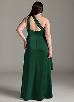 Azazie Maive Bridesmaid Dresses Dark Green Sheath Ruched Stretch Satin Dress image7