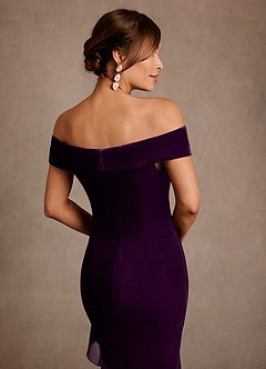 Azazie Billings 신부의 어머니 드레스 인어 오프 더 숄더 벨벳 비대칭 드레스 image6