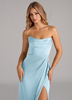 Azazie Johana Bridesmaid Dresses Sky Blue Mermaid Off the Shoulder Stretch Satin Convertible Dress image2