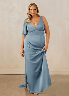 Christian Siriano Bridal for Azazie 1011 Bridesmaid Dresses Dusty Blue Mermaid Bow Stretch Satin Dress image16