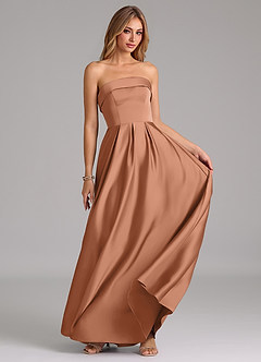 Azazie Lucienne Bridesmaid Dresses Bronzer A-Line Strapless Stretch Satin Convertible Dress image5