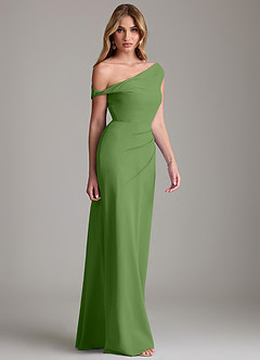 Azazie Emerson Bridesmaid Dresses Basil Sheath Off the Shoulder Chiffon Dress image5