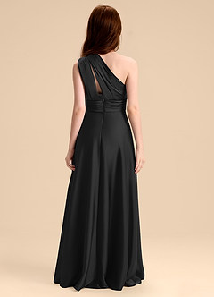 Azazie Charlize Junior Robe Trapèze en Satin extensible Plissée Noir image2