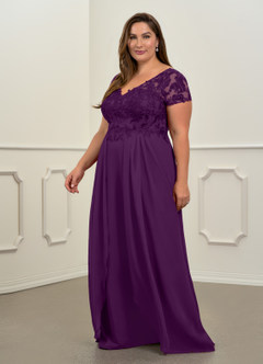 Azazie Dunja Mother of the Bride Dresses Grape A-Line V-Neck Lace Chiffon Dress image10