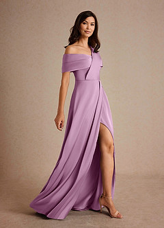 Azazie Milton Mother of the Bride Dresses Wisteria A-Line Pleated Stretch Satin Dress image2