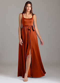 Azazie Elliott Bridesmaid Dresses Paprika A-Line with Pockets Stretch Satin Dress image5