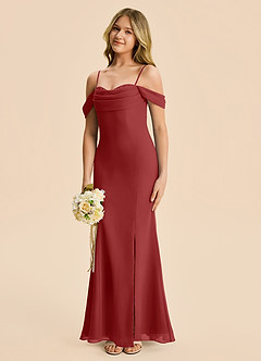 Azazie Nira Junior Rust Mermaid Ruched Chiffon Dress image1