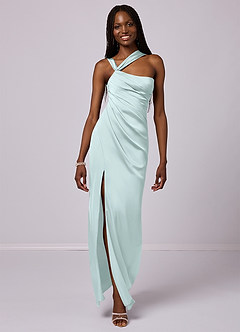 Barbie ♥ Azazie Robes de demoiselle d'honneur Robe Sirène en Satin extensible Ue épaule Verre De Mer image1