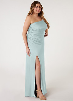 Azazie Eren Bridesmaid Dresses Mist Mermaid One Shoulder Stretch Satin Dress image8