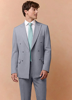 front Collins Grey Double Breasted Wool Blend Suit Jacket