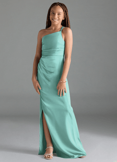 Azazie Eren Junior Etui Plissee Stretch-Satin Kleid Aqua image1