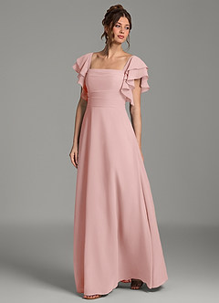 Azazie Dacia Bridesmaid Dresses Powder Pink A-Line Ruched Chiffon Dress image4