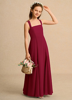 Azazie Tater Girls Formal Blumenmädchenkleider A-Linie Plissee Chiffon Kleid Burgunderrot image3