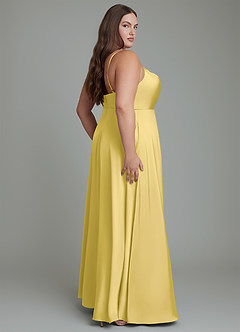 Azazie Sarella Bridesmaid Dresses Canary A-Line Pleated Stretch Satin Dress image7