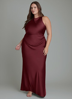 Azazie Evadne Bridesmaid Dresses Cabernet Sheath Pleated Stretch Satin Dress image6