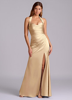 Azazie Destiny Abiti da Damigella Abito Sirena in Raso Elasticizzato Scollo a Cuore Champagne image7