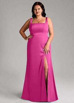 Azazie Frostine Bridesmaid Dresses Fuchsia A-Line Bow Stretch Satin Dress image12