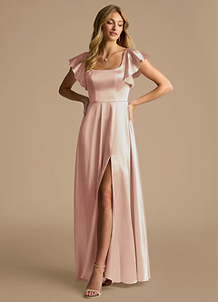 Azazie Bondi Abiti da Damigella Abito A-Line in Raso Metallizzato Fiocco Rosa Inglese image4