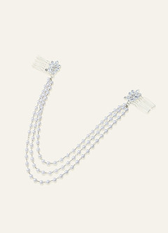 front Pearl Bridal Hair Comb with Cascading Chains