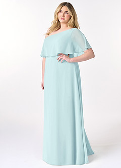 Azazie Lizzy Bridesmaid Dresses Sea Glass A-Line One Shoulder Chiffon Dress image10