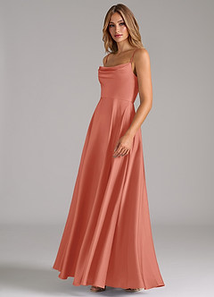 Azazie Elle Brautjungfernkleider A-Linie Plissee Stretch-Satin Kleid Lachsrosa image6