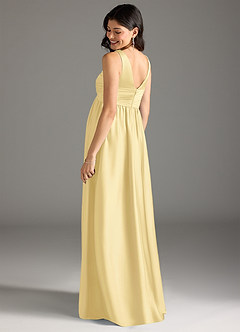 Azazie Yetta Robes de demoiselle d'honneur de maternité Robe Trapèze Plissée Longueur ras du sol Satin extensible image3
