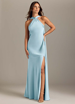 Azazie Kinsley Bridesmaid Dresses Sky Blue Mermaid Side Slit Stretch Satin Dress image1
