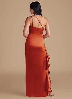 Azazie Latrice Bridesmaid Dresses Paprika Sheath One Shoulder Metallic Satin Dress image5