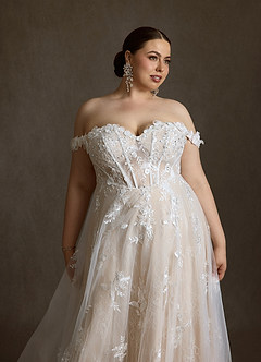Azazie Florentina Vestidos de novia Vestido Blanco Diamante Champán de Tul de Línea A con Corazón Lentejuelas image17