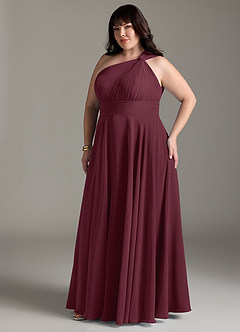 Azazie Charlize Vestidos de damas de honor Vestido de Cabernet de Gasa de Corte en A con Hombro unilateral image11