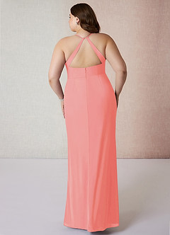 Azazie Becca Bridesmaid Dresses Coral Sheath V-Neck Chiffon Dress image8