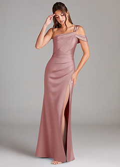 Azazie Wynter Vestidos de damas de honor Vestido de Rosa Polvorienta de Satén Elástico de Corte Recto con Vestidos sin tirantes image3