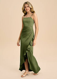 Azazie Buzzy Junior Olive Sheath Pleated Stretch Satin Dress image7