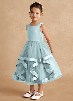 Azazie Posy Blumenmädchenkleider A-Linie Mit Perlen Tüll Kleid Nebel image3