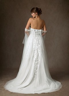 Azazie Wynery Wedding Dresses Diamond White Ball-Gown Off the Shoulder Lace Dress image5