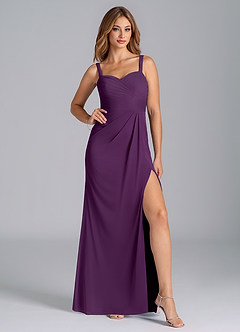 Azazie Micky Bridesmaid Dresses Grape A-Line Pleated Mesh Dress image4