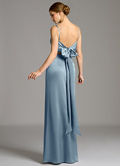 Azazie Adriane Bridesmaid Dresses Dusty Blue Sheath Bow Stretch Satin Dress image5