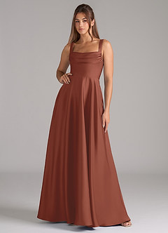 Azazie Shaude Brautjungfernkleider A-Linie Plissee Stretch-Satin Kleid Rotbraun image1