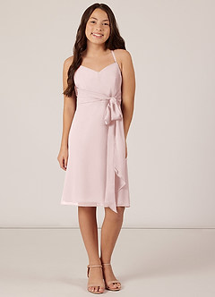 Azazie Doll Junior Blushing Pink A-Line Bow Chiffon Dress image1