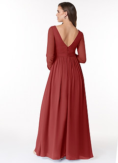 Azazie Teton Zwangerschaps Bruidsmeisjekleding A-Lijn Lange mouw Chiffon Vloerlengte Jurk image2
