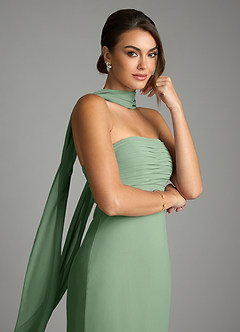 Azazie Saylor Vestidos de damas de honor Vestido de Matcha de Gasa de Corte Sirena con Sin tirantes image2